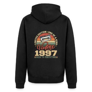 Jahrgang 1997 Retro Geburtstagsgeschenk 1997 - Unisex Premium Bio Zip Hoodie - Schwarz - Hinten - Nico (187cm)