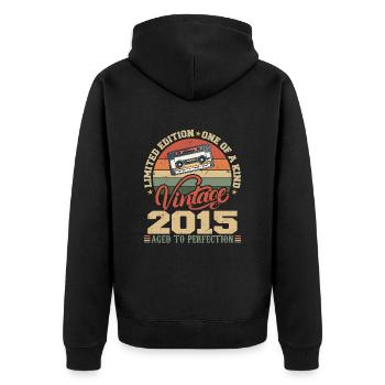 Vintage 2015 Retro Geburtstagsgeschenk 2015 - Unisex Premium Bio Zip Hoodie - Schwarz - Hinten - Nico (187cm)