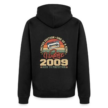 Jahrgang 2009 Retro Geburtstagsgeschenk 2009 - Unisex Premium Bio Zip Hoodie - Schwarz - Hinten - Nico (187cm)