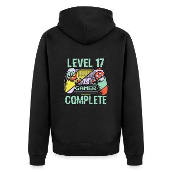 Level 17 Abschließen 17 Jahre Älterer Spieler Level 17 Abgeschlossen - Unisex Premium Bio Zip Hoodie - Schwarz - Hinten - Nico (187cm)