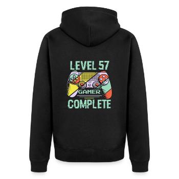 Level 57 Abschließen 57 Jahre Spieler Level 57 Abgeschlossen - Unisex Premium Bio Zip Hoodie - Schwarz - Hinten - Nico (187cm)