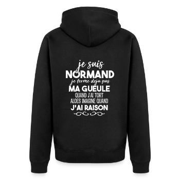 Je Suis Normand Je Ferme Déjà Pas Ma Gueule Humour - Veste à capuche bio Premium Unisexe - noir - Dos - Nico (187cm)