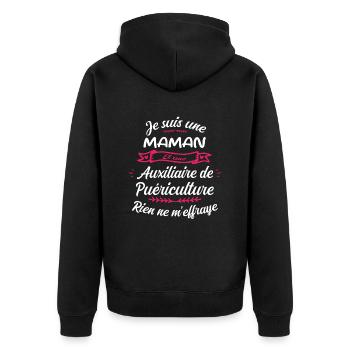 Maman et une Auxiliaire Puériculture Humour - Veste à capuche bio Premium Unisexe - noir - Dos - Nico (187cm)