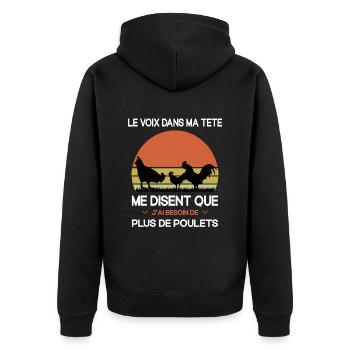 Papys Poules Humour Mamans Poules - Veste à capuche bio Premium Unisexe - noir - Dos - Nico (187cm)