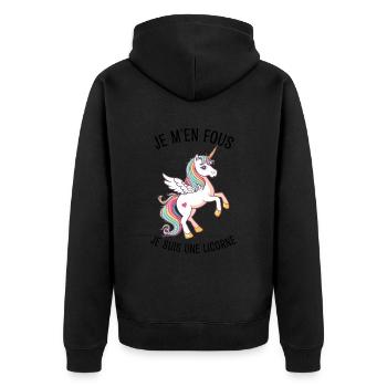 Je M'en Fous Je suis Une Licorne - Veste à capuche bio Premium Unisexe - noir - Dos - Nico (187cm)