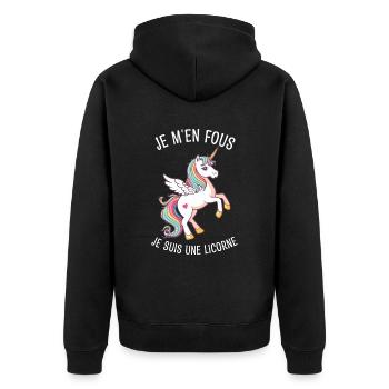 Je M'en Fous Je suis Une Licorne - Veste à capuche bio Premium Unisexe - noir - Dos - Nico (187cm)