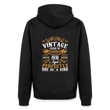 February 1931 Vintage 93rd Birthday Gift - Unisex Premium Organic Zip Hoodie - black - Back - Nico (187cm)