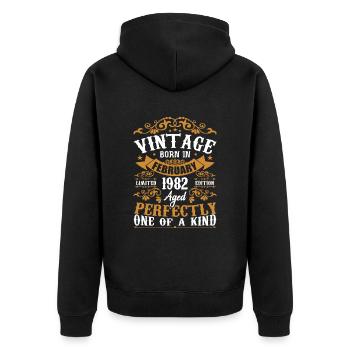 Februar 1982 Vintage Geschenk zum 42. Geburtstag - Unisex Premium Bio Zip Hoodie - Schwarz - Hinten - Nico (187cm)