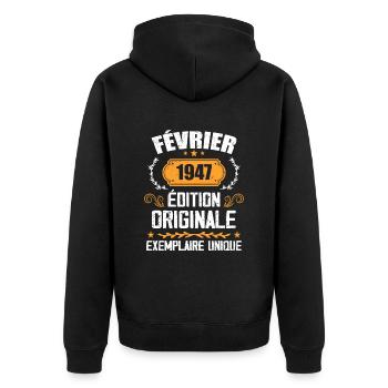 Cadeau 77e Anniversaire Nées En Février 1947 - Veste à capuche bio Premium Unisexe - noir - Dos - Nico (187cm)