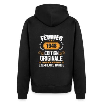 Cadeau 76e Anniversaire Nées En Février 1948 - Veste à capuche bio Premium Unisexe - noir - Dos - Nico (187cm)