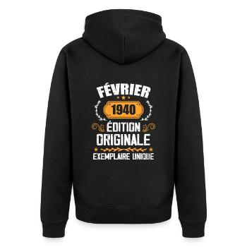 Geschenk zum 84. Geburtstag geboren im Februar 1940 - Unisex Premium Bio Zip Hoodie - Schwarz - Hinten - Nico (187cm)
