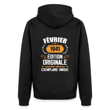 Geschenk zum 83. Geburtstag geboren im Februar 1941 - Unisex Premium Bio Zip Hoodie - Schwarz - Hinten - Nico (187cm)