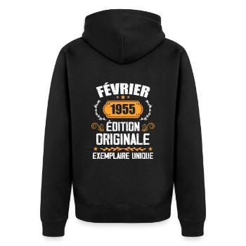 Geschenk zum 69. Geburtstag geboren im Februar 1955 - Unisex Premium Bio Zip Hoodie - Schwarz - Hinten - Nico (187cm)
