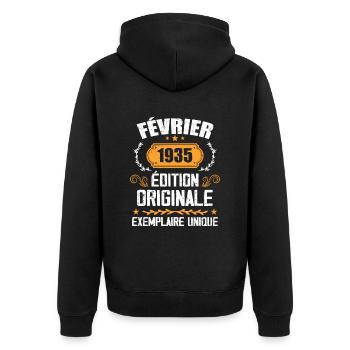 Cadeau 89e Anniversaire Nées En Février 1935 - Veste à capuche bio Premium Unisexe - noir - Dos - Nico (187cm)