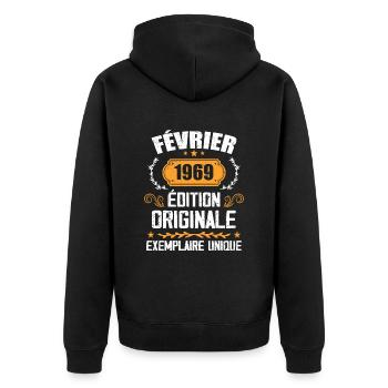 Cadeau 55e Anniversaire Nées En Février 1969 - Veste à capuche bio Premium Unisexe - noir - Dos - Nico (187cm)