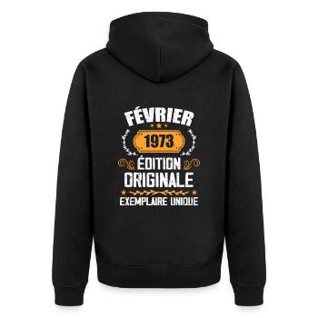 Cadeau 51e Anniversaire Nées En Février 1973 - Veste à capuche bio Premium Unisexe - noir - Dos - Nico (187cm)