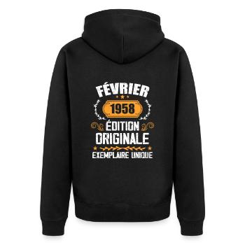 Geschenk zum 66. Geburtstag geboren im Februar 1958 - Unisex Premium Bio Zip Hoodie - Schwarz - Hinten - Nico (187cm)