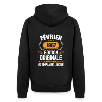 Cadeau 57e Anniversaire Nées En Février 1967 - Veste à capuche bio Premium Unisexe - noir - Dos - Nico (187cm)