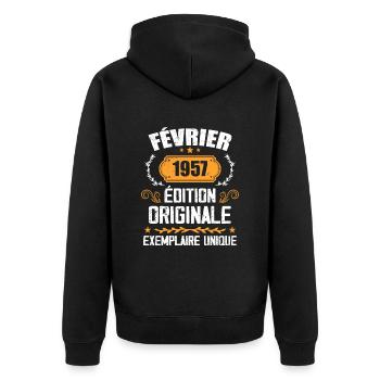 Geschenk zum 67. Geburtstag geboren im Februar 1957 - Unisex Premium Bio Zip Hoodie - Schwarz - Hinten - Nico (187cm)