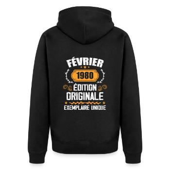 Cadeau 44e Anniversaire Nées En Février 1980 - Veste à capuche bio Premium Unisexe - noir - Dos - Nico (187cm)
