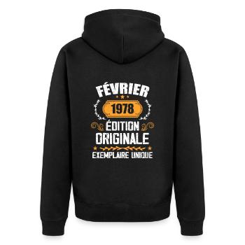 Cadeau 46e Anniversaire Nées En Février 1978 - Veste à capuche bio Premium Unisexe - noir - Dos - Nico (187cm)