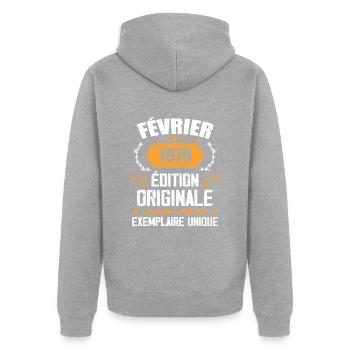 Cadeau 45e Anniversaire Nées En Février 1979 - Veste à capuche bio Premium Unisexe - gris chiné - Dos - Nico (187cm)