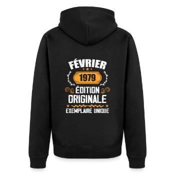 Cadeau 45e Anniversaire Nées En Février 1979 - Veste à capuche bio Premium Unisexe - noir - Dos - Nico (187cm)