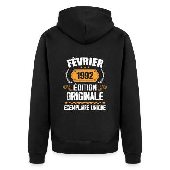 Cadeau 32e Anniversaire Nées En Février 1992 - Veste à capuche bio Premium Unisexe - noir - Dos - Nico (187cm)