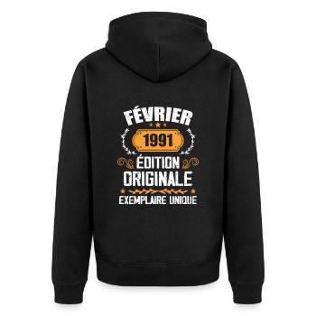 Cadeau 33e Anniversaire Nées En Février 1991 - Veste à capuche bio Premium Unisexe - noir - Dos - Nico (187cm)