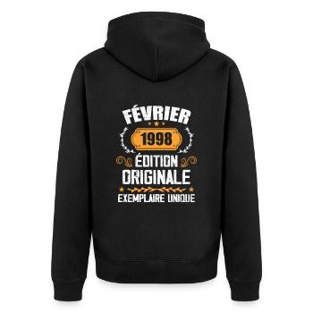 Cadeau 26e Anniversaire Nées En Février 1998 - Veste à capuche bio Premium Unisexe - noir - Dos - Nico (187cm)