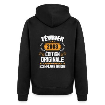 21st Birthday Gift Born in February 2003 - Unisex Premium Organic Zip Hoodie - black - Back - Nico (187cm)
