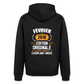6th Birthday Gift Born in February 2018 - Unisex Premium Organic Zip Hoodie - black - Back - Nico (187cm)