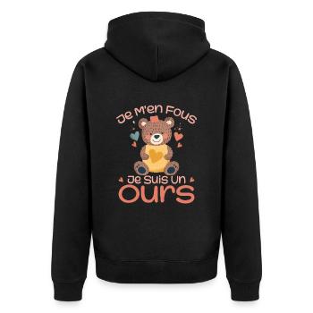 Es ist mir egal, ich bin ein Bär - Unisex Premium Bio Zip Hoodie - Schwarz - Hinten - Nico (187cm)