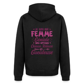 Chieuse gueuleuse grouch humorous femme géniale - Unisex Premium Organic Zip Hoodie - black - Back - Nico (187cm)