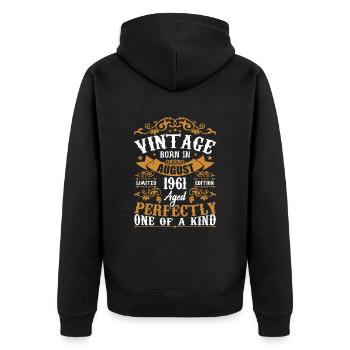 Geburtstag August 1961 - Genial seit August 1961 - Unisex Premium Bio Zip Hoodie - Schwarz - Hinten - Nico (187cm)