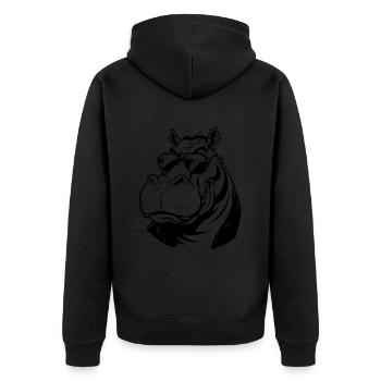 Lustige Pralle Bebrillte Nilpferd Sonnenbrille Hippo - Unisex Premium Bio Zip Hoodie - Schwarz - Hinten - Nico (187cm)