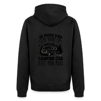 J'peux pas j'me barre en camping car avec mon mari - Veste à capuche bio Premium Unisexe - noir - Dos - Nico (187cm)