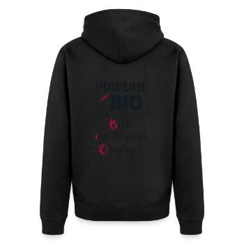 Cadeau maman personnalisé humour fête des mères - Veste à capuche bio Premium Unisexe - noir - Dos - Nico (187cm)