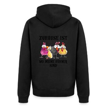 zuhause ist wo meine Hühner sind - Unisex Premium Bio Zip Hoodie - Schwarz - Hinten - Nico (187cm)
