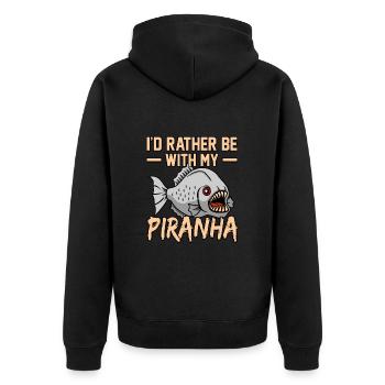 Piranha - Unisex Premium Bio Zip Hoodie - Schwarz - Hinten - Nico (187cm)