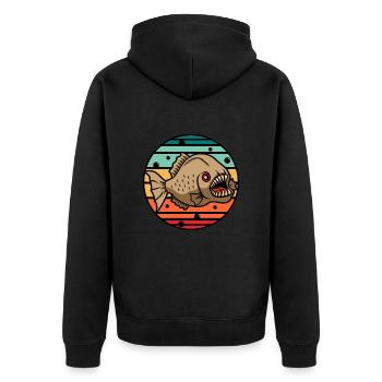 Piranha - Unisex Premium Bio Zip Hoodie - Schwarz - Hinten - Nico (187cm)