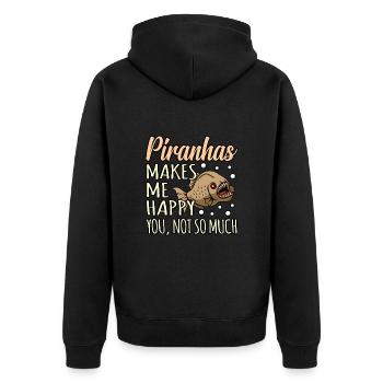 Piranha - Unisex Premium Bio Zip Hoodie - Schwarz - Hinten - Nico (187cm)