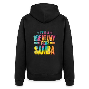 Samba - Unisex Premium Bio Zip Hoodie - Schwarz - Hinten - Nico (187cm)