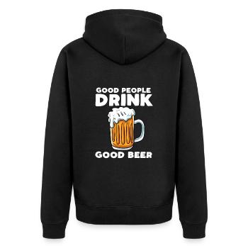 Good People Drinking Good Beer - Unisex Premium Bio Zip Hoodie - Schwarz - Hinten - Nico (187cm)