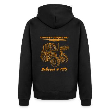Belarus # MTS / DDR Landmaschinen - Unisex Premium Bio Zip Hoodie - Schwarz - Hinten - Nico (187cm)