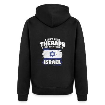 Israel - Unisex Premium Organic Zip Hoodie - black - Back - Nico (187cm)