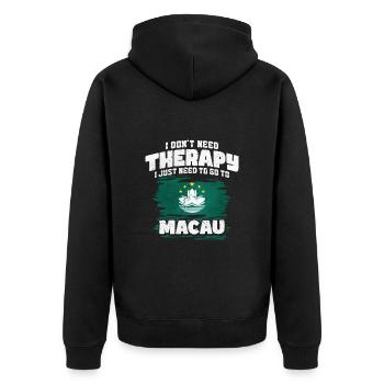 Macau - Unisex Premium Bio Zip Hoodie - Schwarz - Hinten - Nico (187cm)