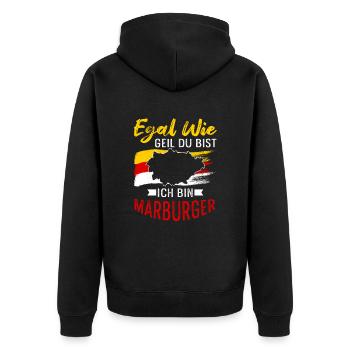 Egal Wie Geil Du Bist Ich Bin Marburger - Unisex Premium Bio Zip Hoodie - Schwarz - Hinten - Nico (187cm)