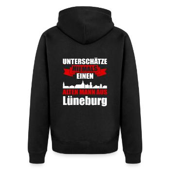 Unterschätze Niemals Einen Alten Mann Aus Lüneburg - Unisex Premium Bio Zip Hoodie - Schwarz - Hinten - Nico (187cm)