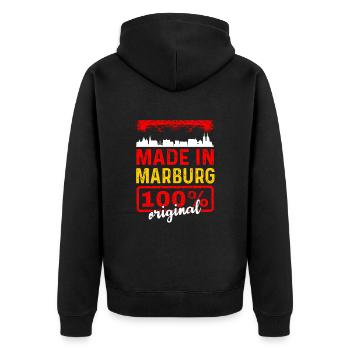 Made In Marburg 100% Original - Unisex Premium Bio Zip Hoodie - Schwarz - Hinten - Nico (187cm)